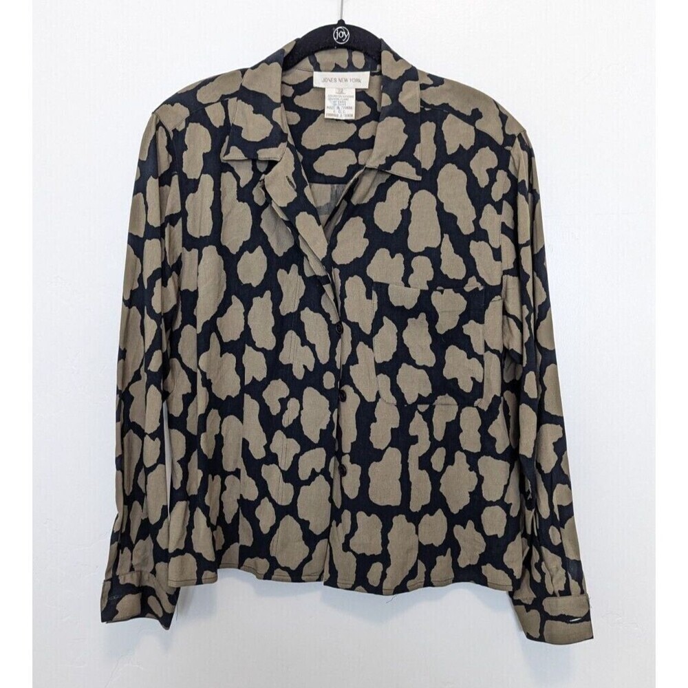 Jones New York Top Womens Size‎ 12 Black Wool Blend Vintage Button Up Classic